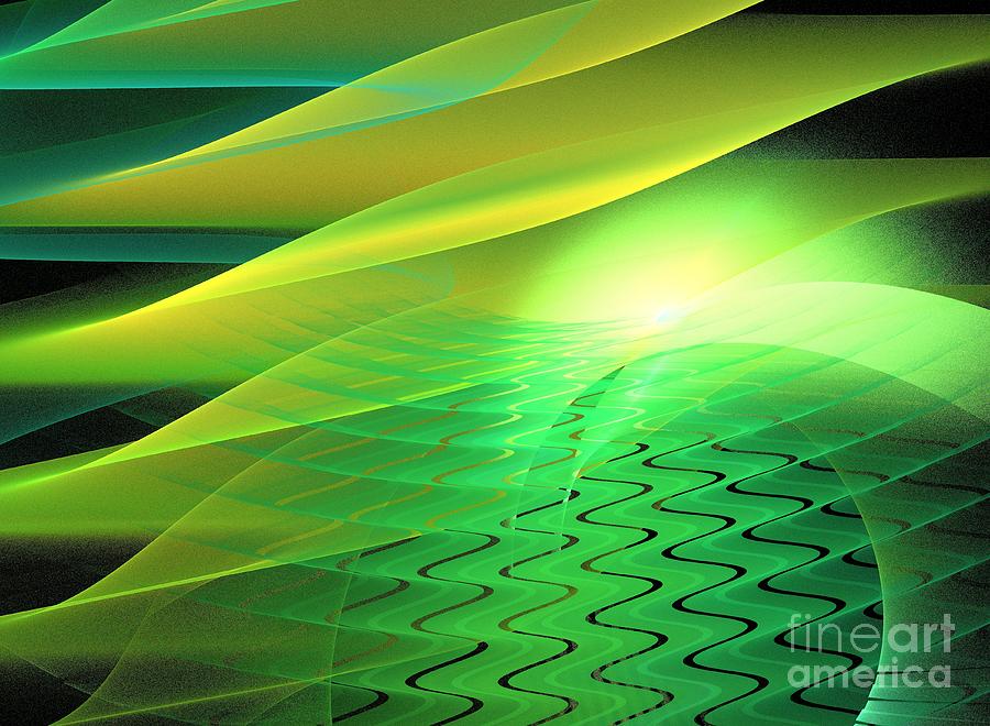 Abstract Digital Art - Green Solar Waves by Kim Sy Ok