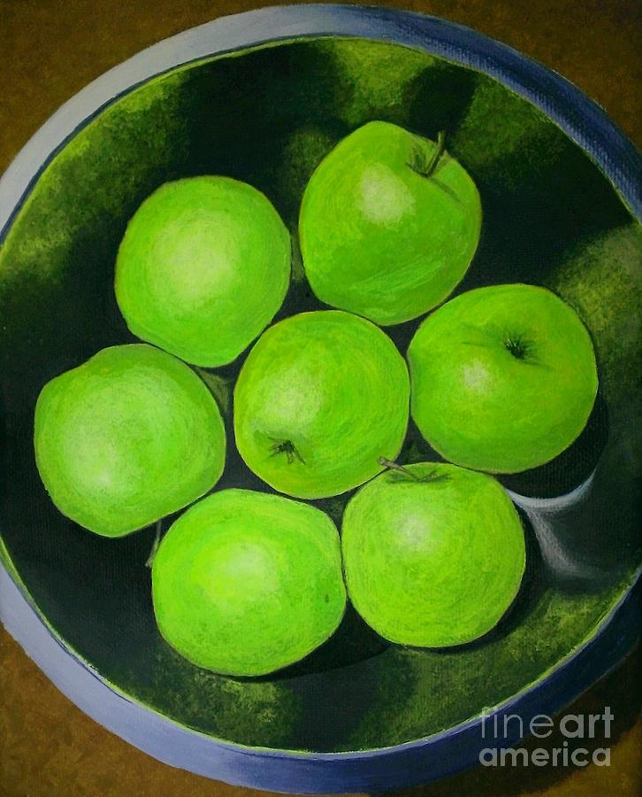 Apple Painting - Green Sour-Sweet Apples  by Olga Zavgorodnya