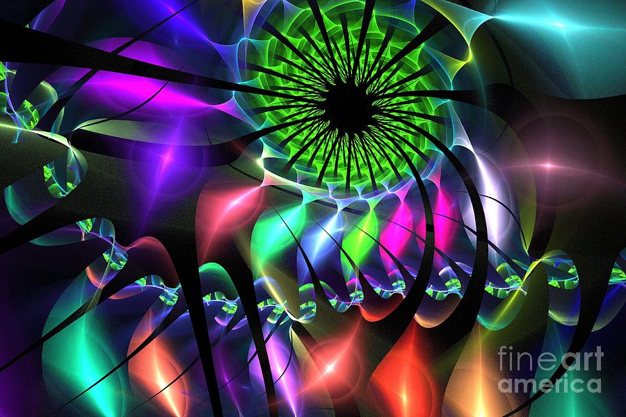 Abstract Digital Art - Green Spike Spiral by Kim Sy Ok