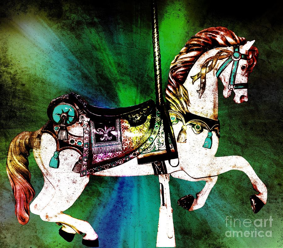 Green Splash Carousel Horse Digital Art by Patty Vicknair
