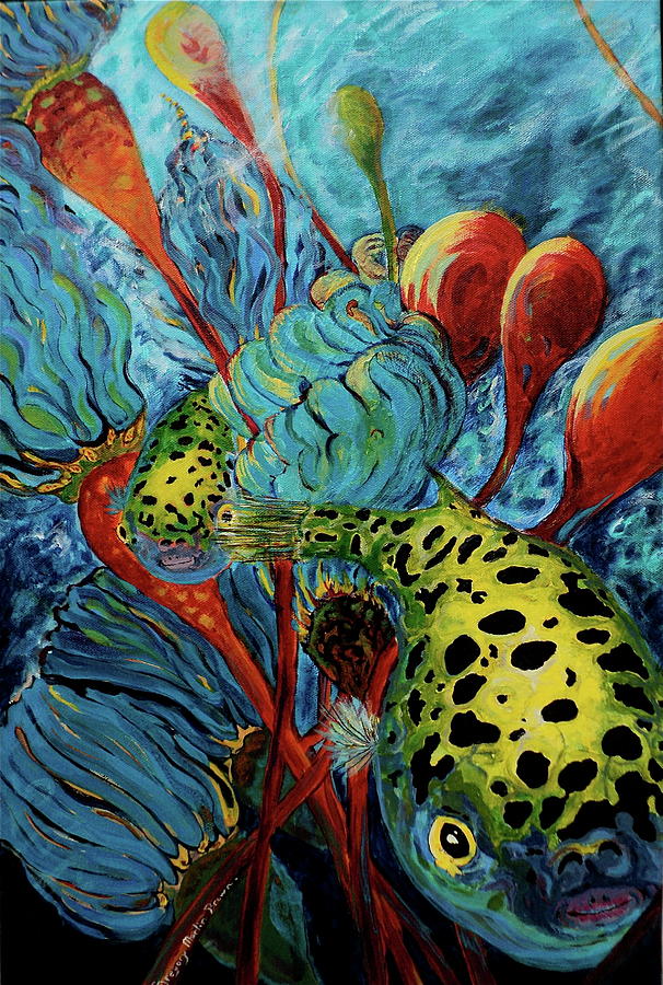 Green Spotted Puffer Painting by Gregory Merlin Brown