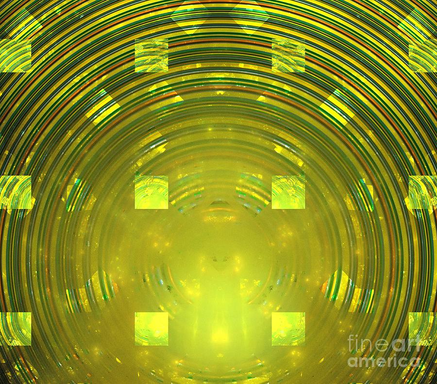 Abstract Digital Art - Green Sun Cubes by Kim Sy Ok