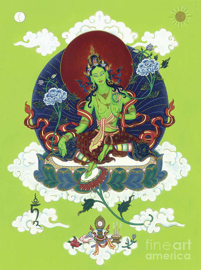Buddha Painting - Green Tara by Carmen Mensink