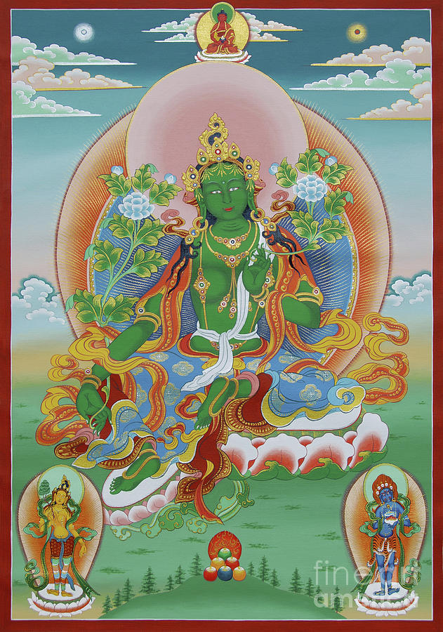 Buddha Painting - Green Tara with Retinue by Sergey Noskov