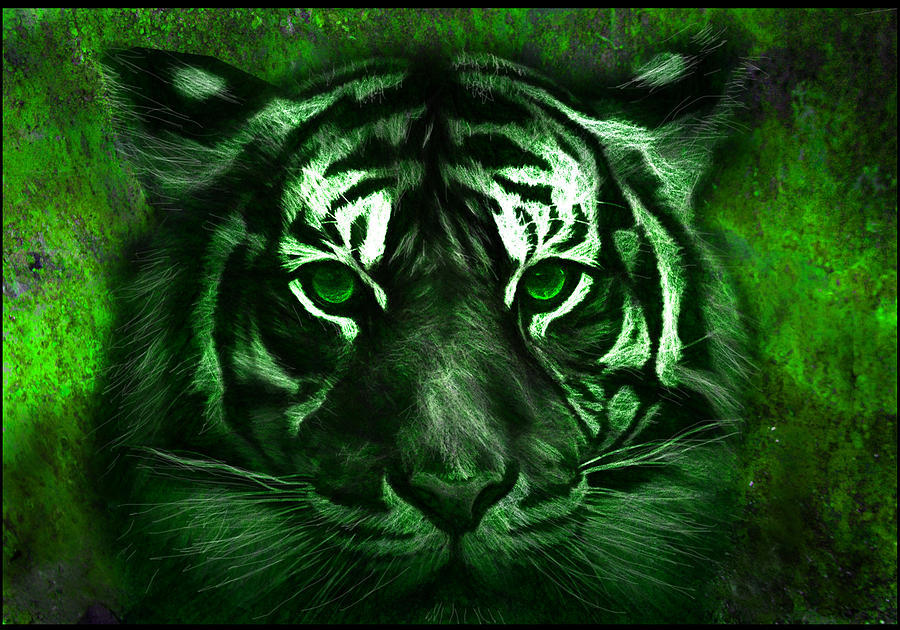 Green Tiger Painting by Michael Cleere
