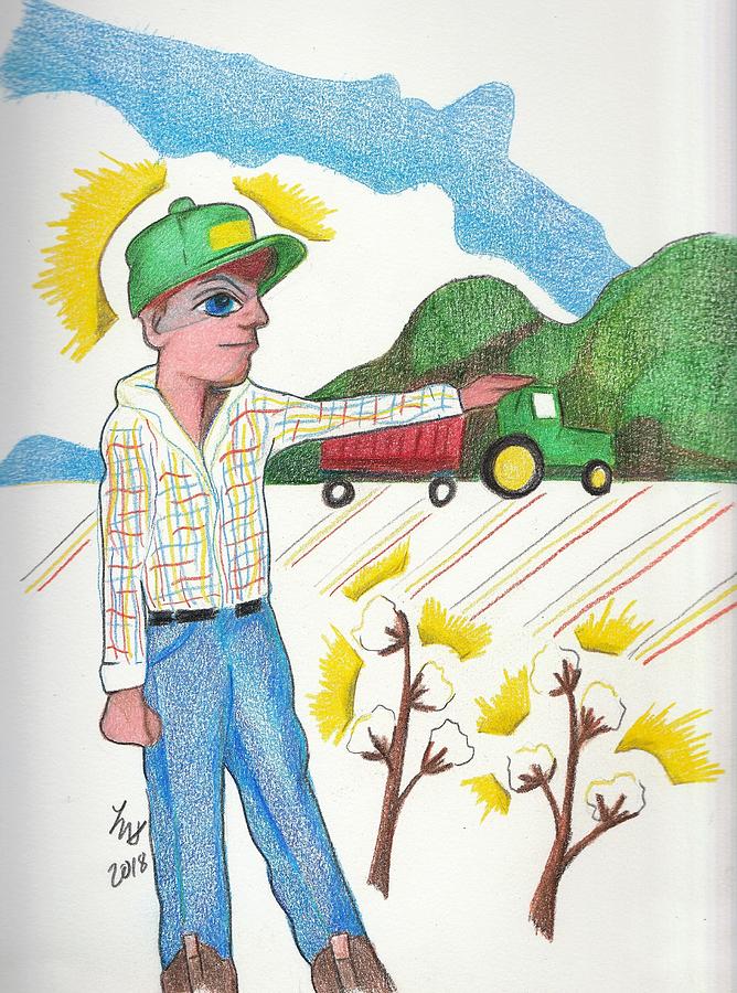 Green Tractor Hat Drawing by Loretta Nash