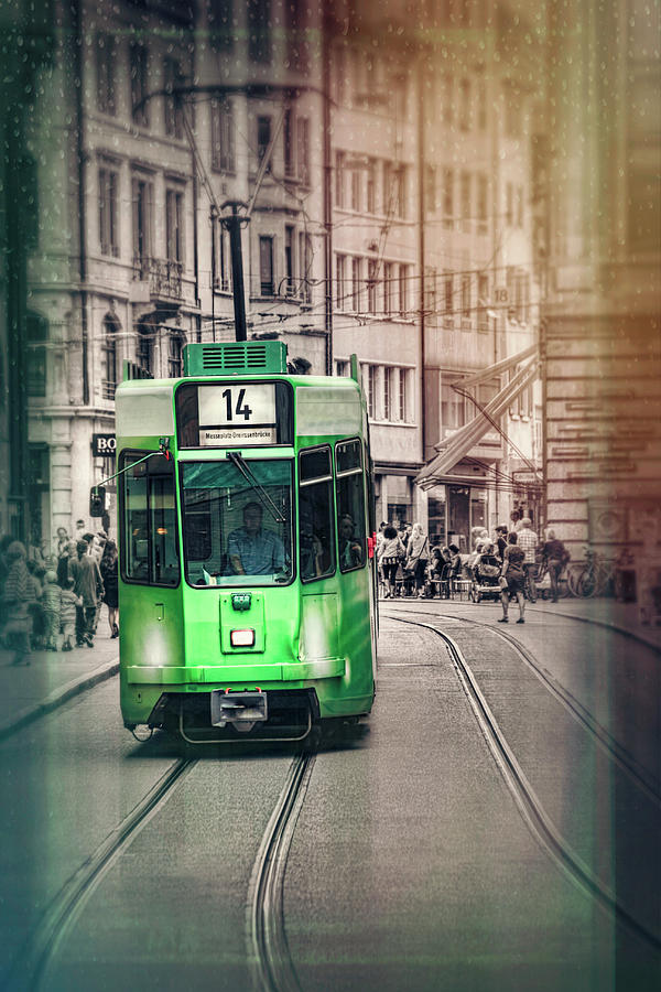 Digital Print Green Tram /Street Photography