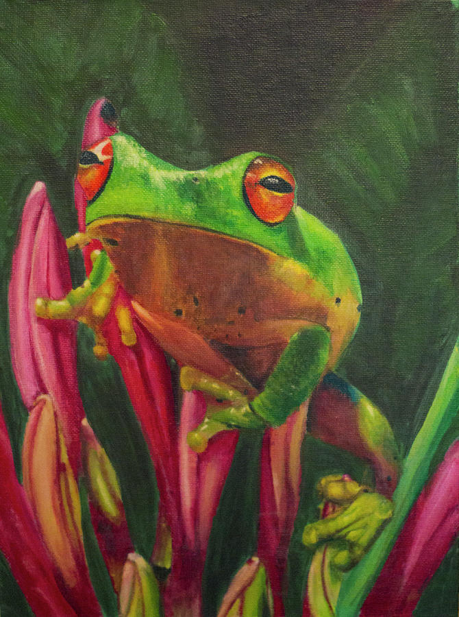 Green Tree Frog Painting by Cindy Nowotny