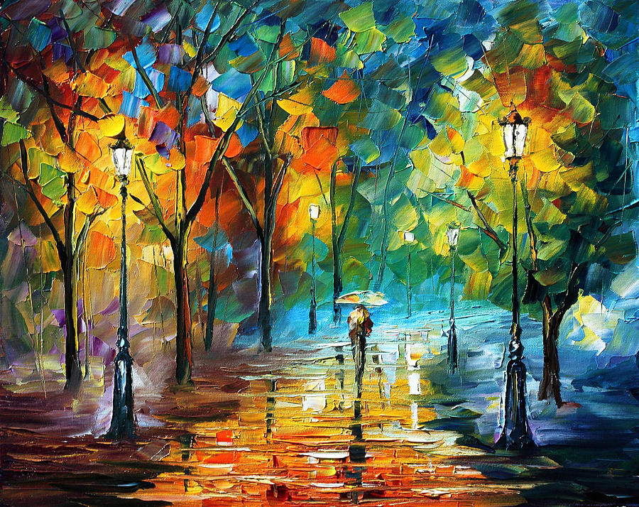 Green Tree Painting by Leonid Afremov