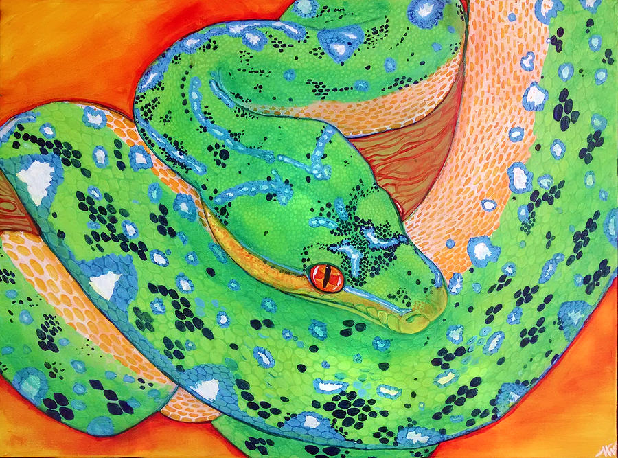 Python Painting - Green Tree Python by Nikki Winterberg - Candy Neuron