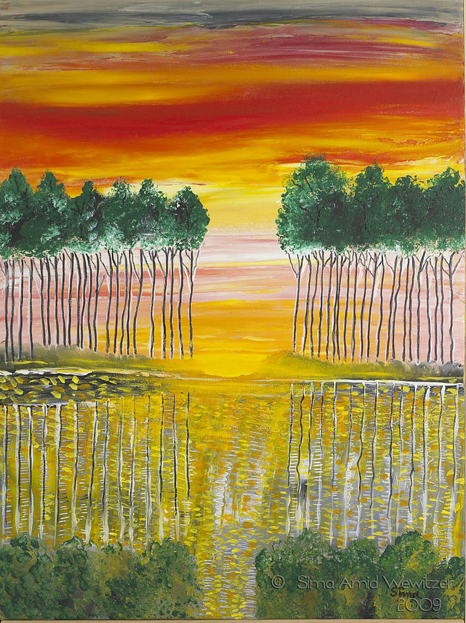 Green Trees at Horizon Painting by Sima Amid Wewetzer