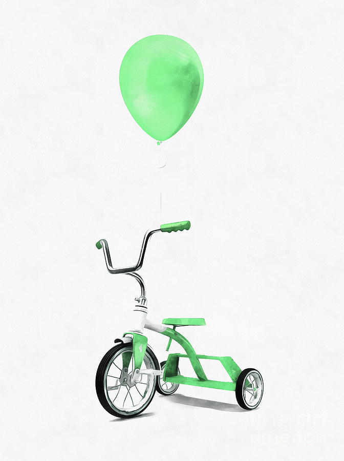 Vintage Digital Art - Green Tricycle and Balloon by Edward Fielding