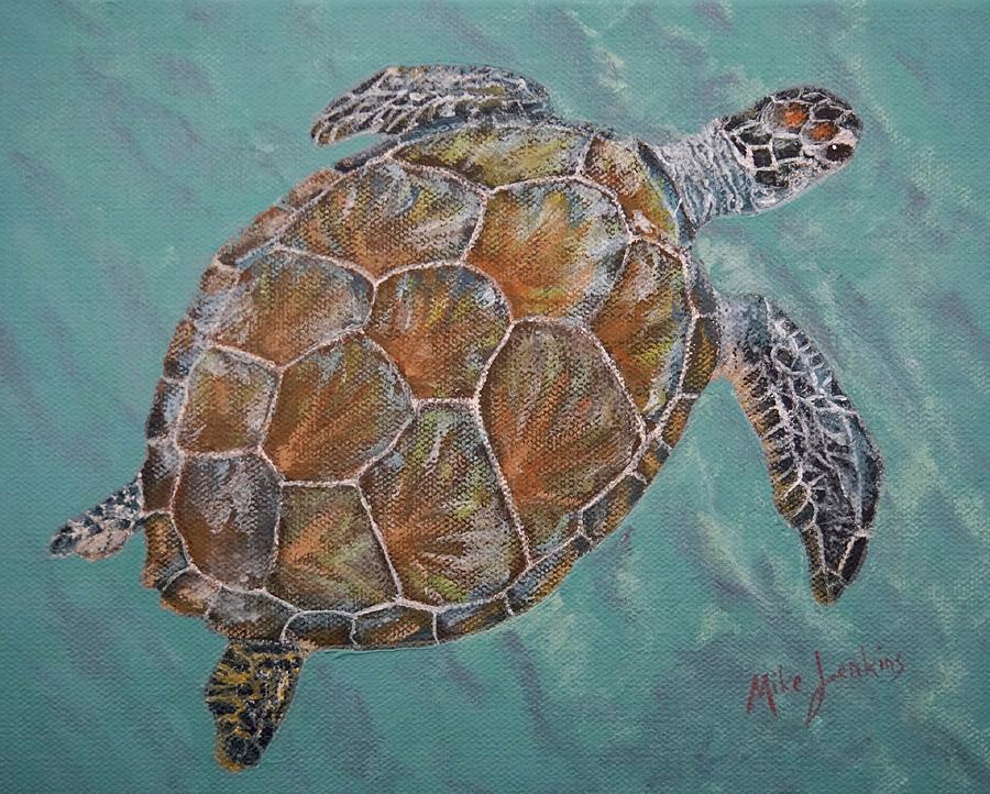Green Turtle Painting by Mike Jenkins