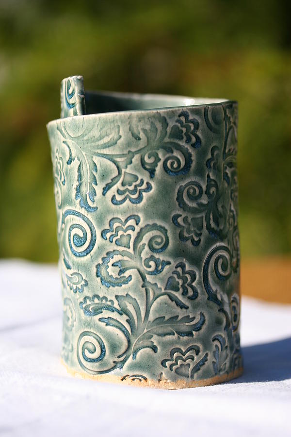 Vase Ceramic Art - Green Vase by Monika Hood