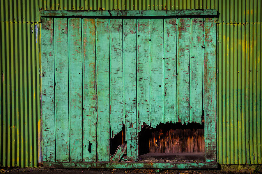Architecture Photograph - Green Warehouse Door by Garry Gay
