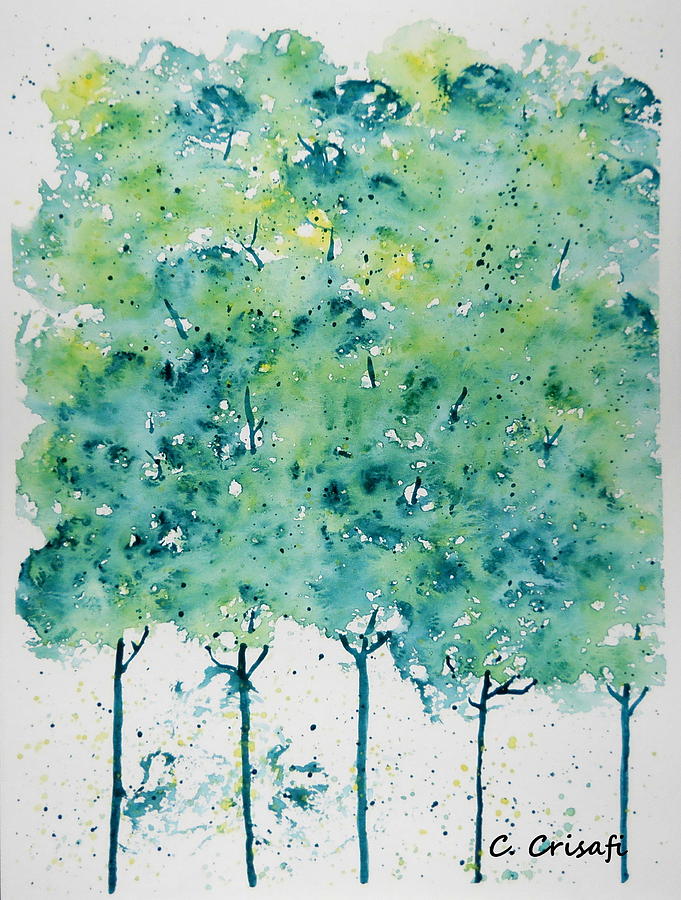 Green Watercolor Trees Painting by Carol Crisafi