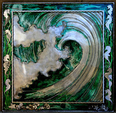Shell Sculpture - Green Wave n seahorses by Laura  Knight