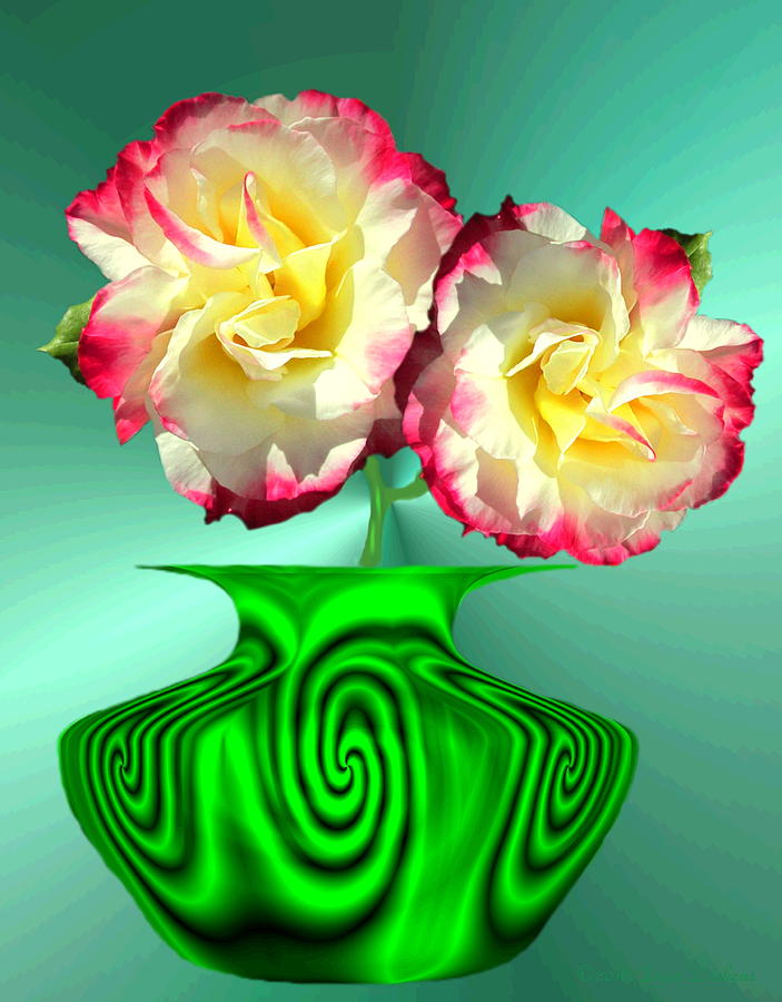 Green Wave Vase And Roses Photograph by Joyce Dickens