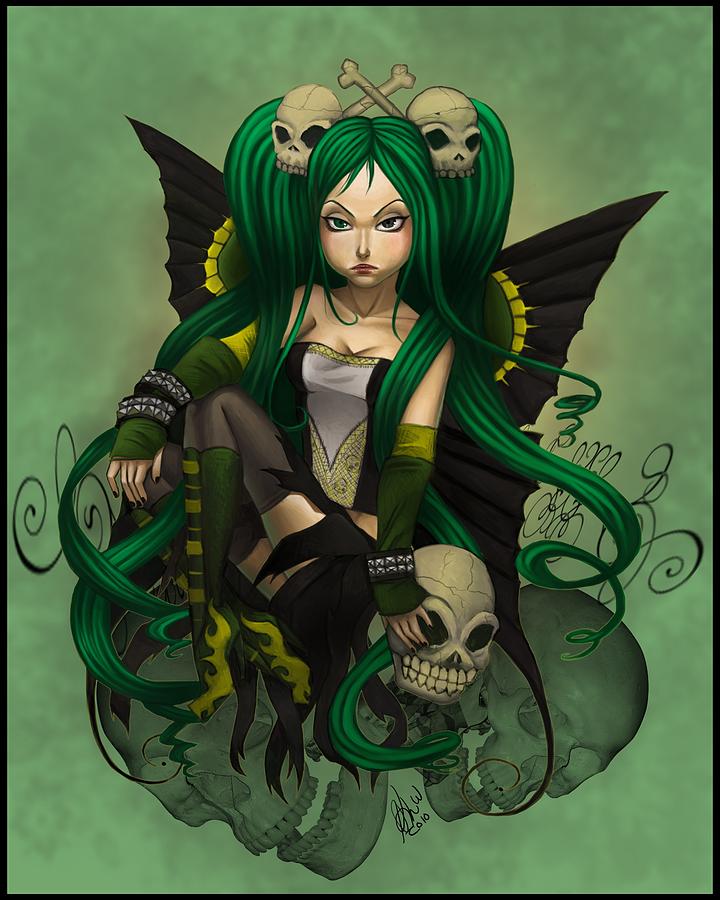 Skull Digital Art - Green with Envy and Anger by KimiCookie Williams