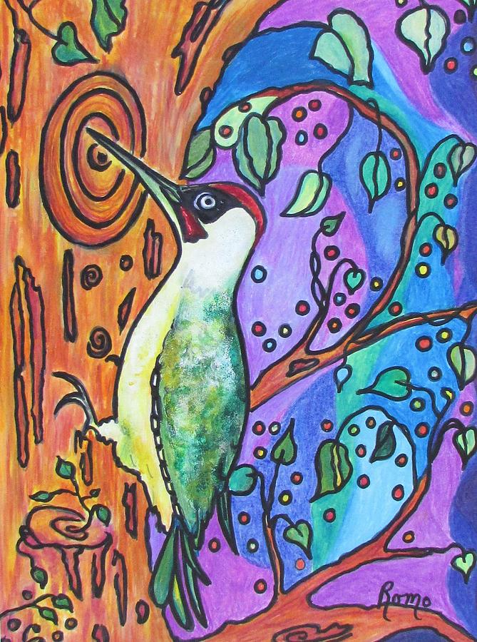 Woodpecker Painting - Green Woodpecker by Robin Monroe