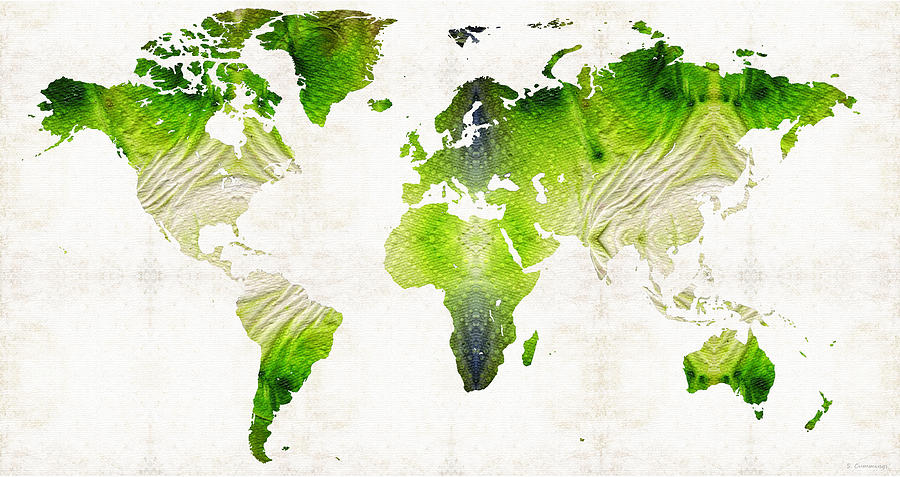 Green World Map Art - Sharon Cummings Painting by Sharon Cummings