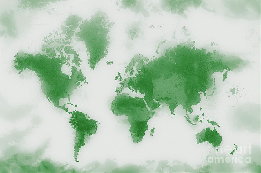 Green World Map Digital Art by Zaira Dzhaubaeva