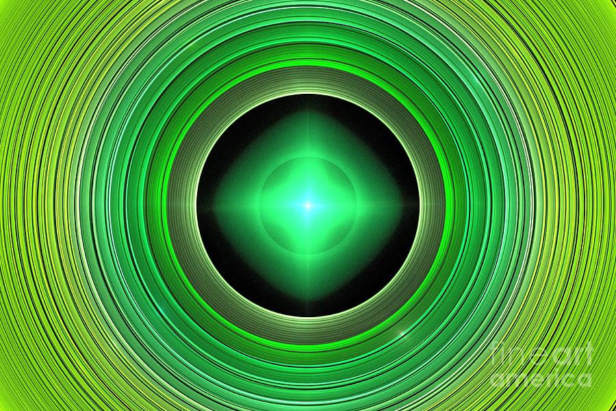 Abstract Digital Art - Green Yellow Rings by Kim Sy Ok