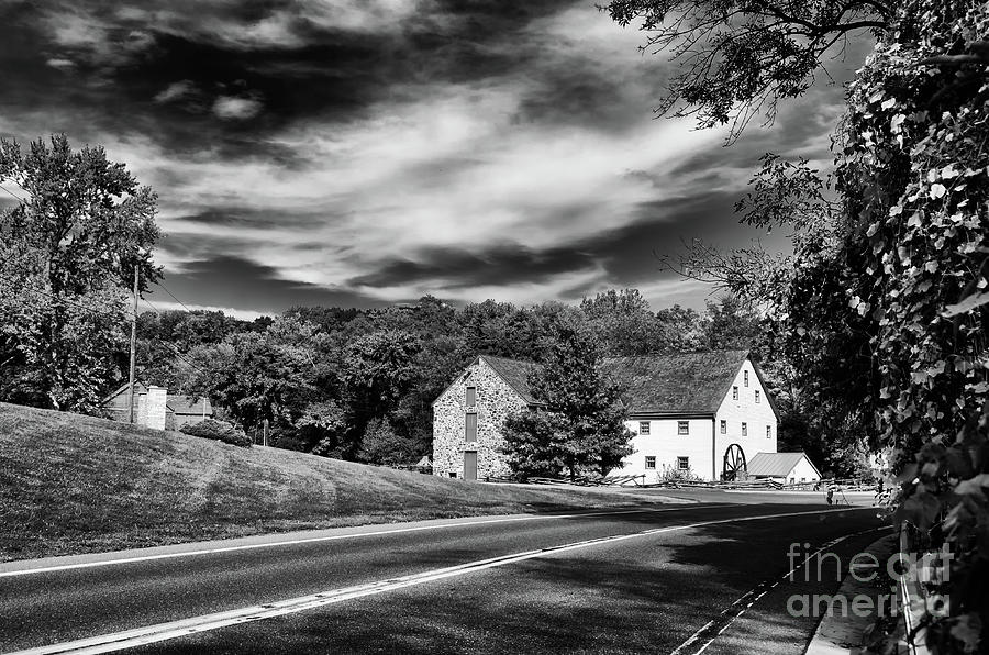 Greenbank Mill Summer in Black and White Rural Landscape Photograph Photograph by PIPA Fine Art - Simply Solid