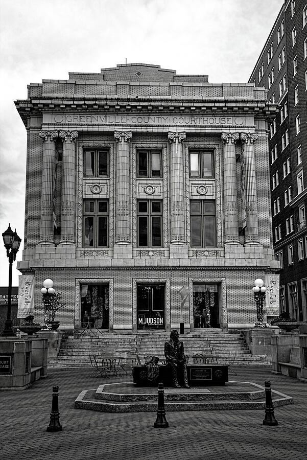 Greenville County Courthouse In Black And White Photograph by Carol Montoya