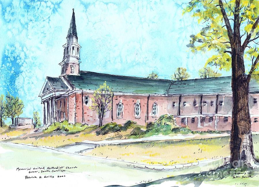 Greer United Methodist Church Painting by Patrick Grills