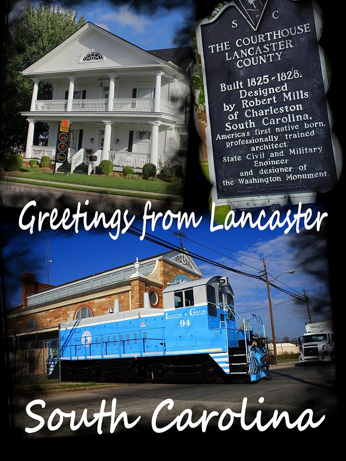 Greeting from Lancaster SC Vertical White Text Photograph by Joseph C Hinson