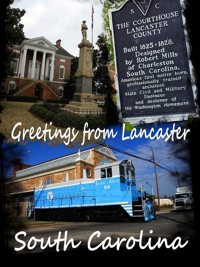 Greetings from Lancaster SC Vertical White Text Photograph by Joseph C Hinson