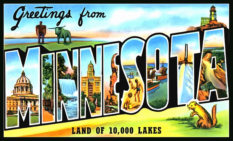 Greetings From Minnesota Land of 10000 Lakes Photograph by Vintage Collections Cites and States
