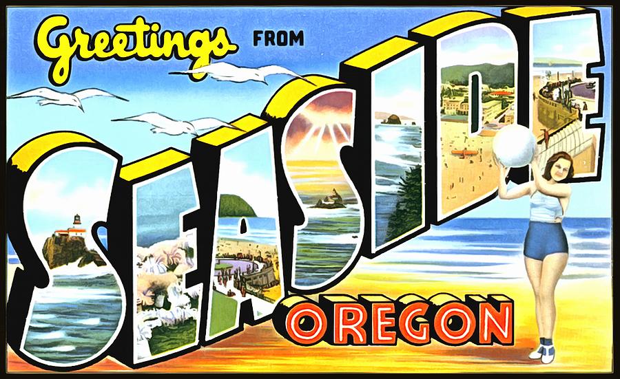 Greetings From Seaside Oregon Photograph by Vintage Collections Cites and States