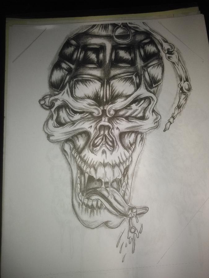 Grenade Skull Drawing by Justin Wallace Pixels