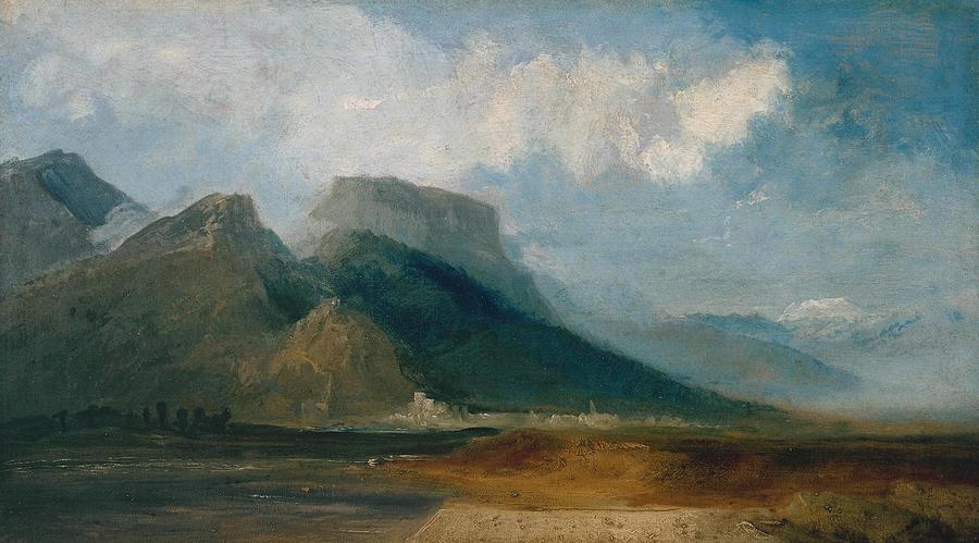   Grenoble Seen from the River Drac with Mont Blanc in the Distance Painting by Joseph Mallord William