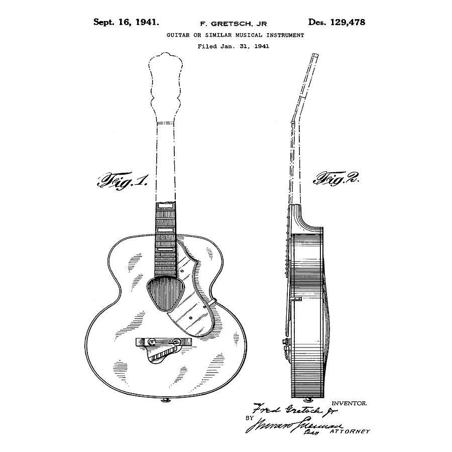 Gretsch Guitar 1941 Patent Photograph by Bill Cannon