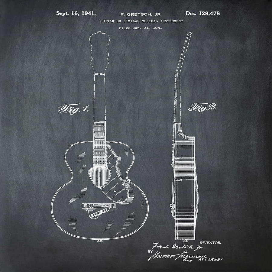 Gretsch Guitar 1941 Patent in Chalk Photograph by Bill Cannon