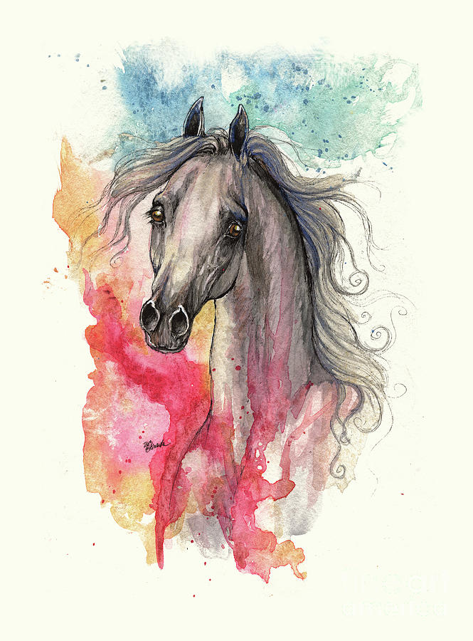 Grey Arabian Horse On Rainbow Background 2013 11 15 Painting by Ang El