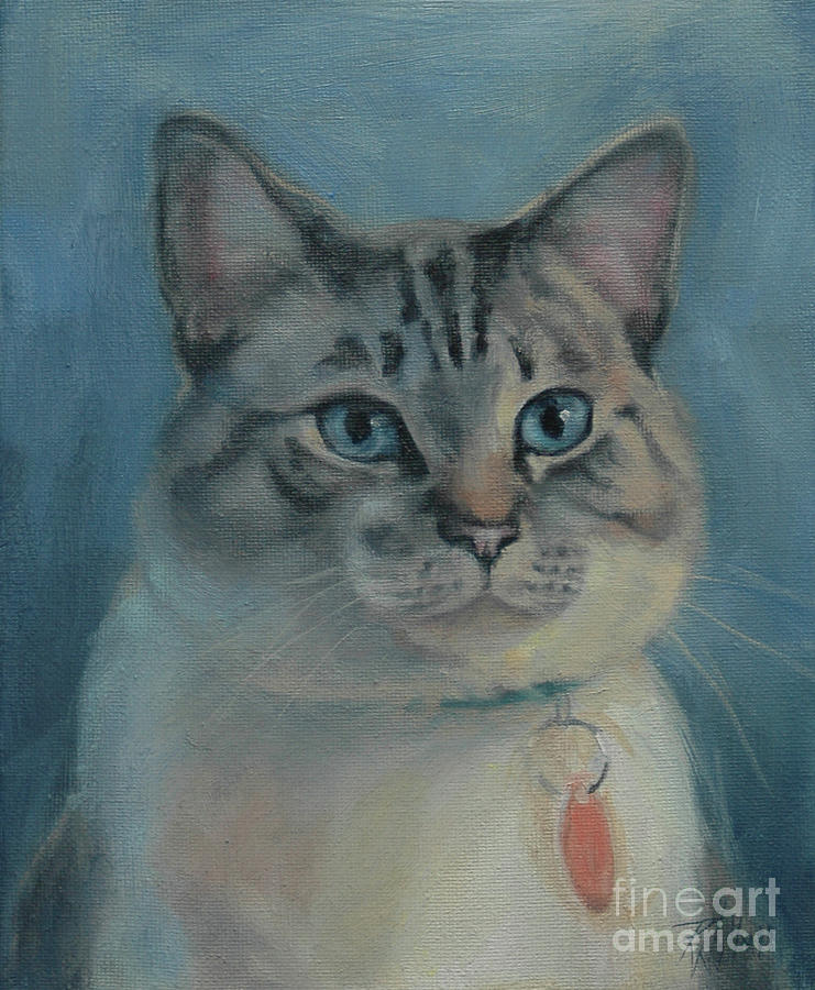 GRAY CAT Painting ART 11 X 14 LARGE Print by Artist DJR 