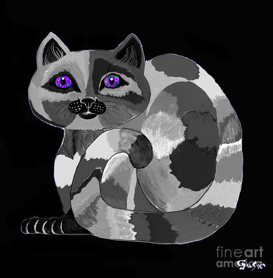 Grey Cat with Purple Eyes Painting by Nick Gustafson