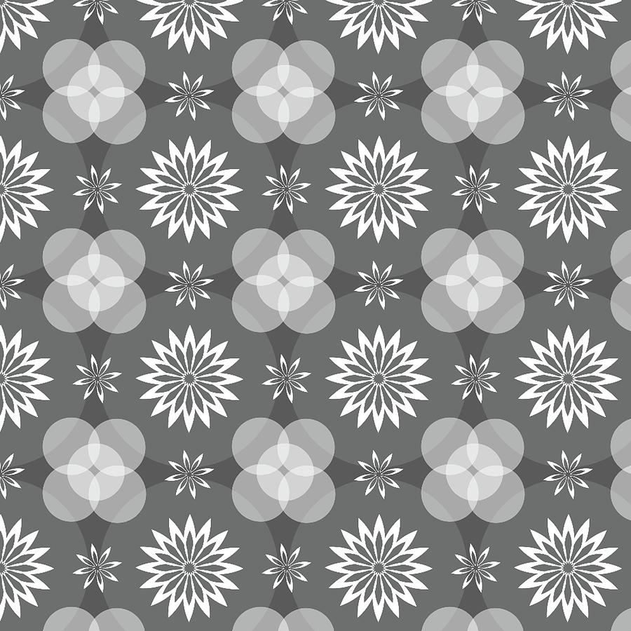 Grey Circles and Flowers Pattern Digital Art by Becky Herrera