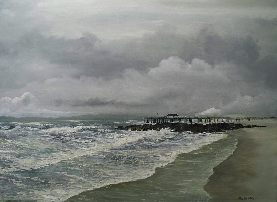 Grey day at Ocean Grove Painting by Ken Ahlering