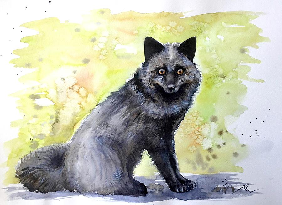 Grey fox 2 Painting by Katerina Kovatcheva