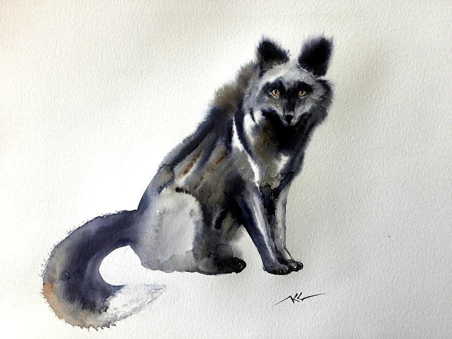 Grey fox Painting by Katerina Kovatcheva