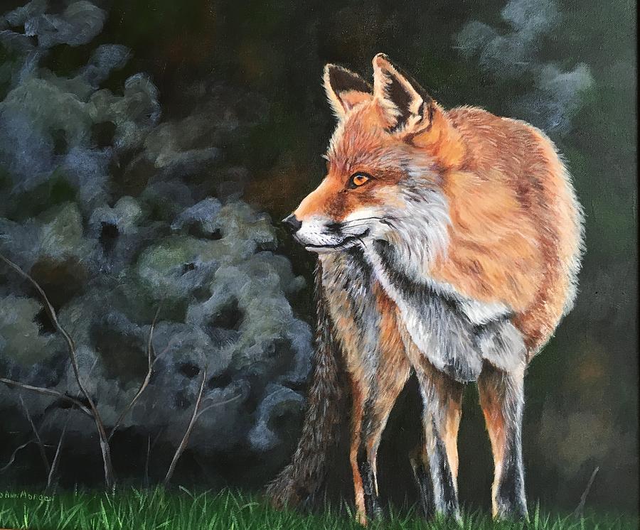 Fox Painting - Grey Fox Night by JoAnn Morgan Smith