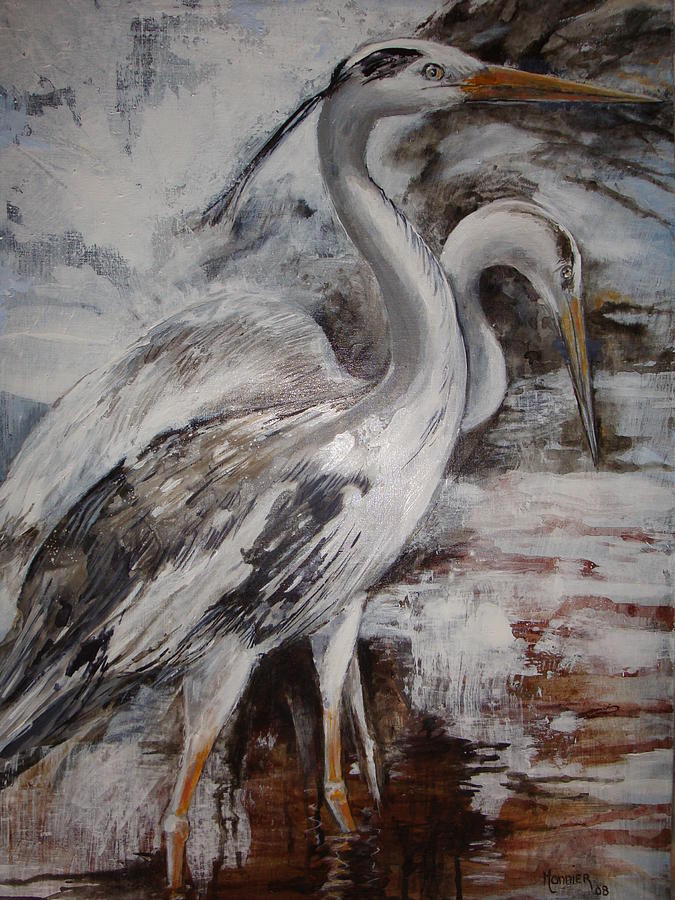 Bird Painting - Great Blue Herons by Cathy MONNIER