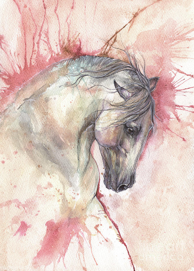 Grey Horse On Red Background Painting by Ang El