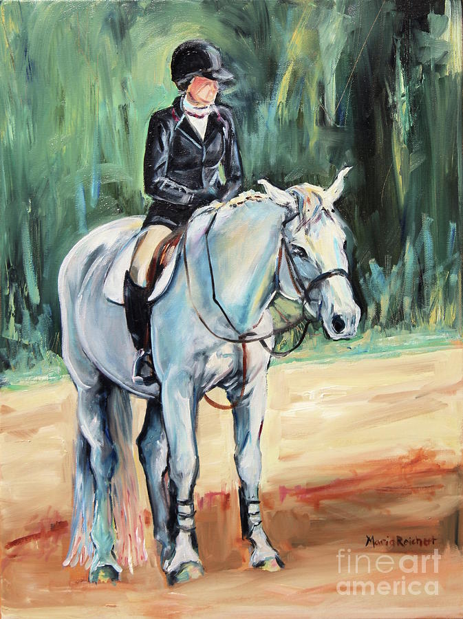 Grey Hunt Seat Horse Painting by Maria Reichert