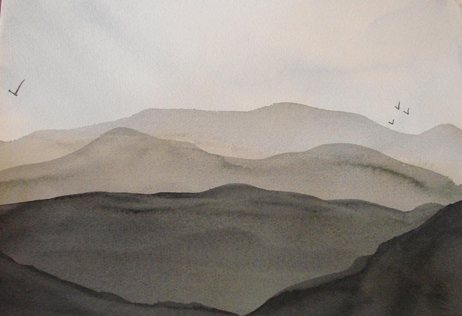 Grey Mountains Painting by Liz Vernand
